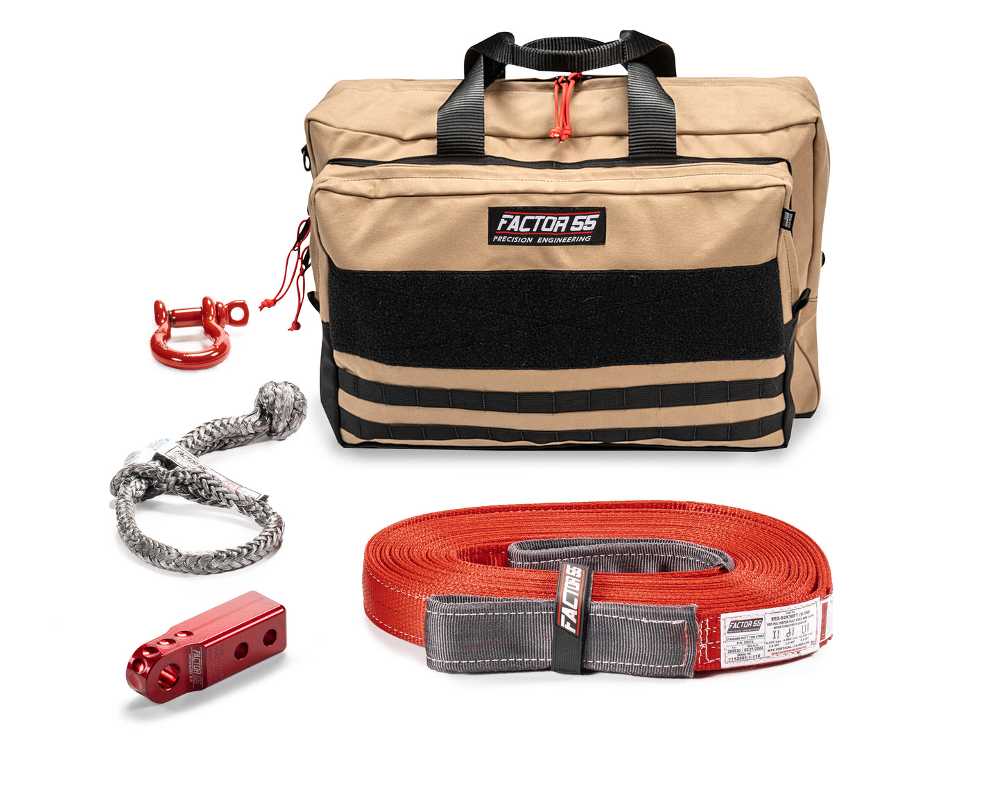 Factor 55 Owyhee Vehicle Recovery Kit ? Small size kit for towing and recovery operations with red HitchLink 2.0 and Large Bag