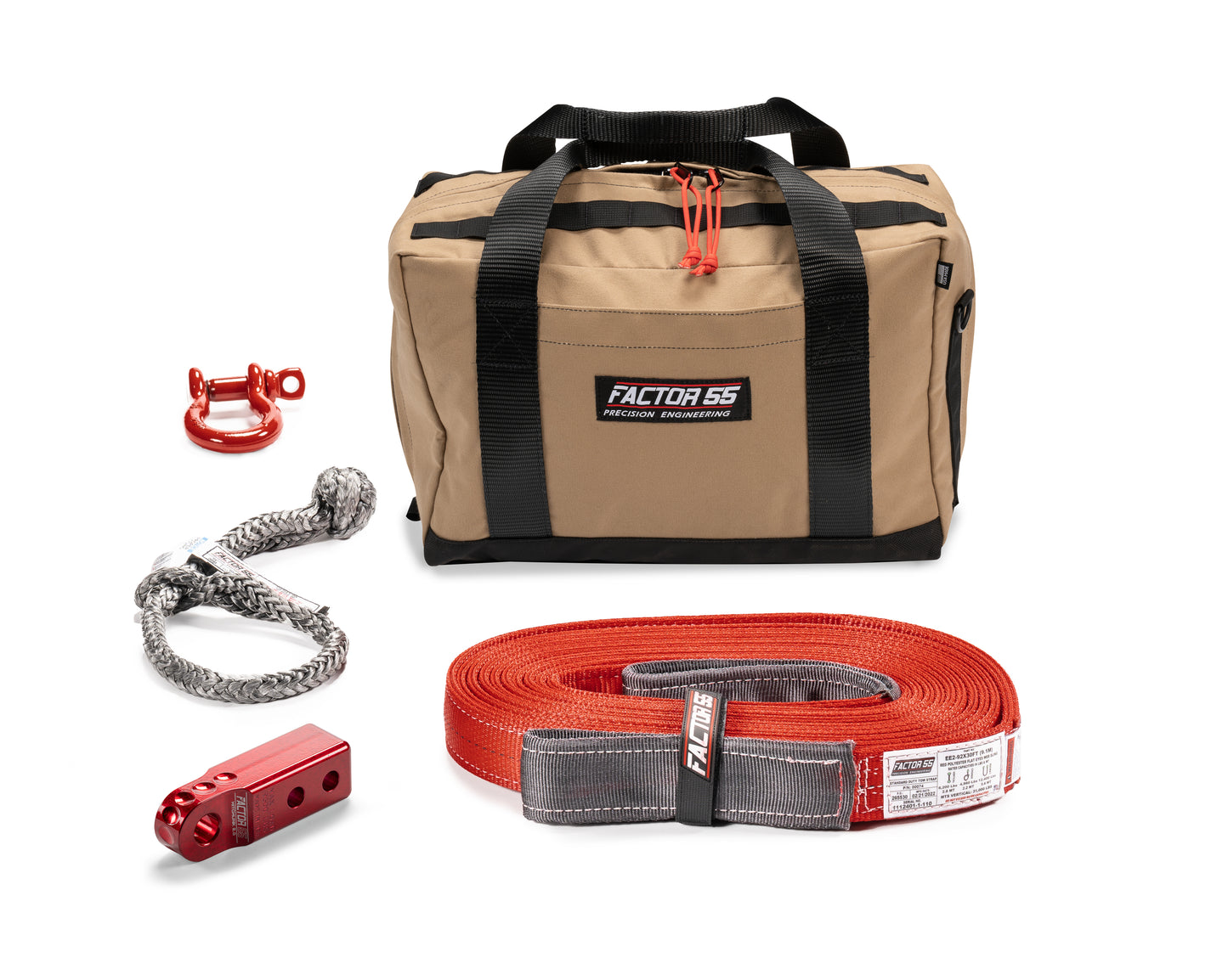 Factor 55 Owyhee Vehicle Recovery Kit ? Small size kit for towing and recovery operations with red HitchLink 2.0 and Medium Bag