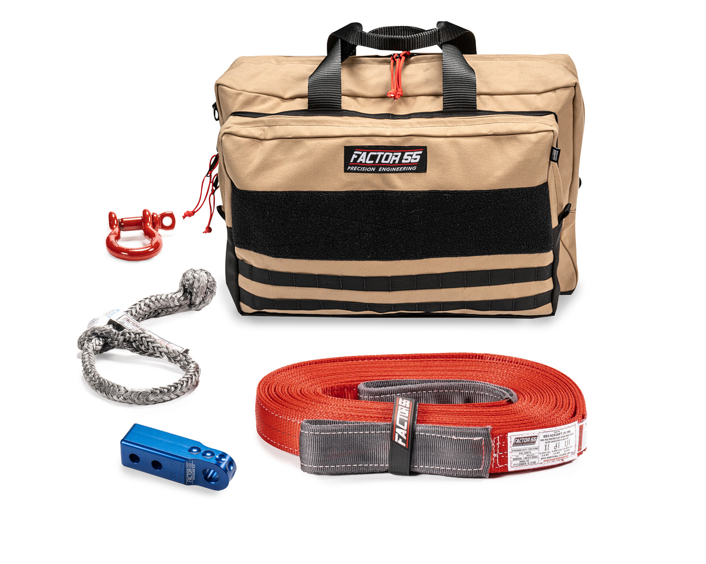 Factor 55 Owyhee Vehicle Recovery Kit ? Small size kit for towing and recovery operations with blue HitchLink 2.0 and Large Bag