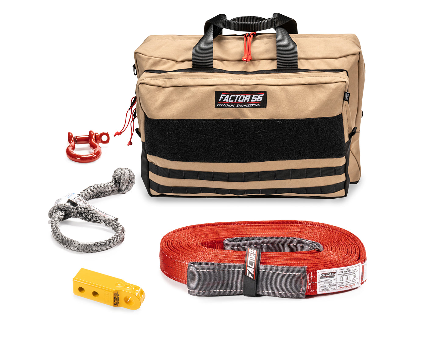 Factor 55 Owyhee Vehicle Recovery Kit ? Small size kit for towing and recovery operations with yellow HitchLink 2.0 and Large Bag