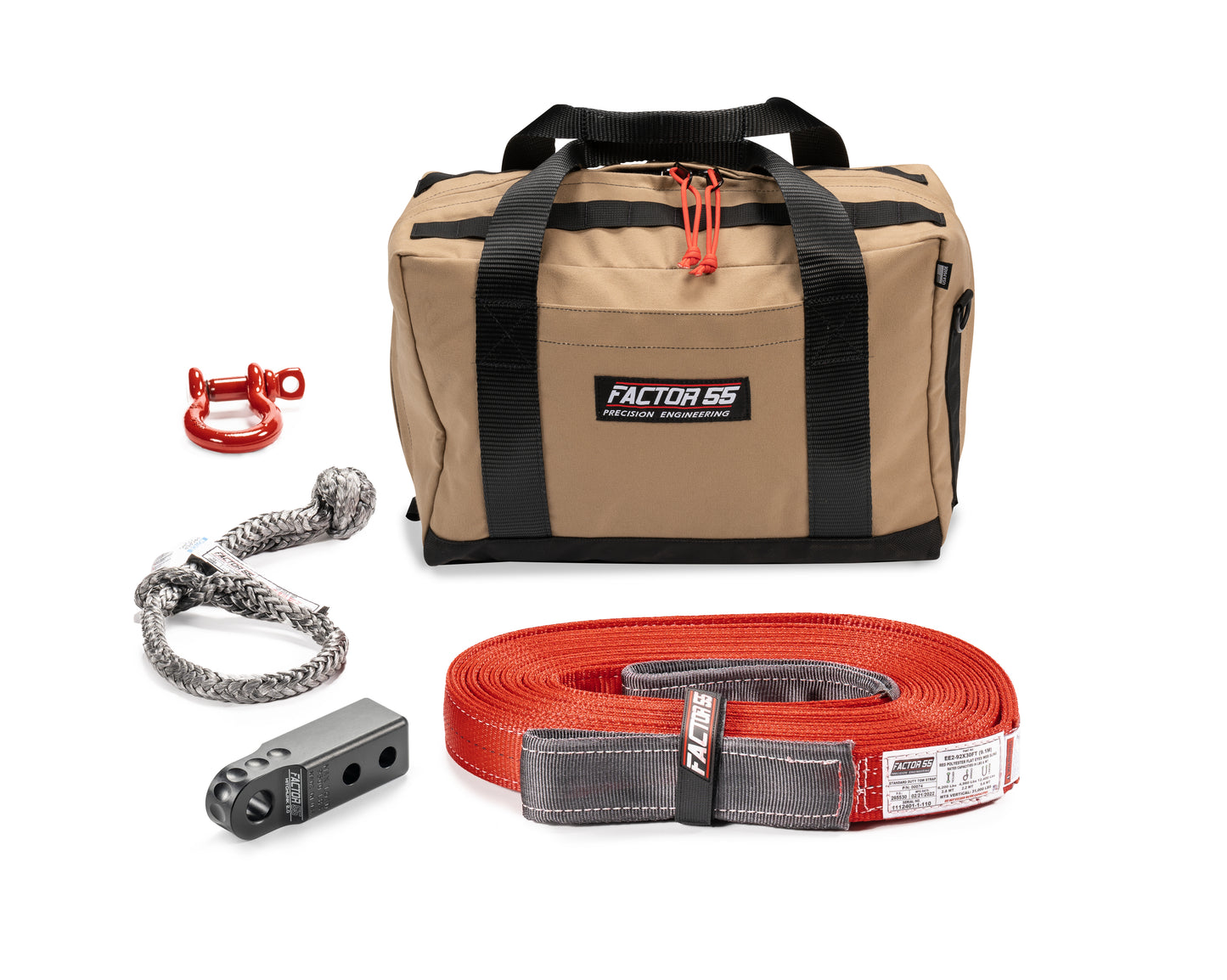 Factor 55 Owyhee Vehicle Recovery Kit ? Small size kit for towing and recovery operations with black HitchLink 2.0 and Medium Bag