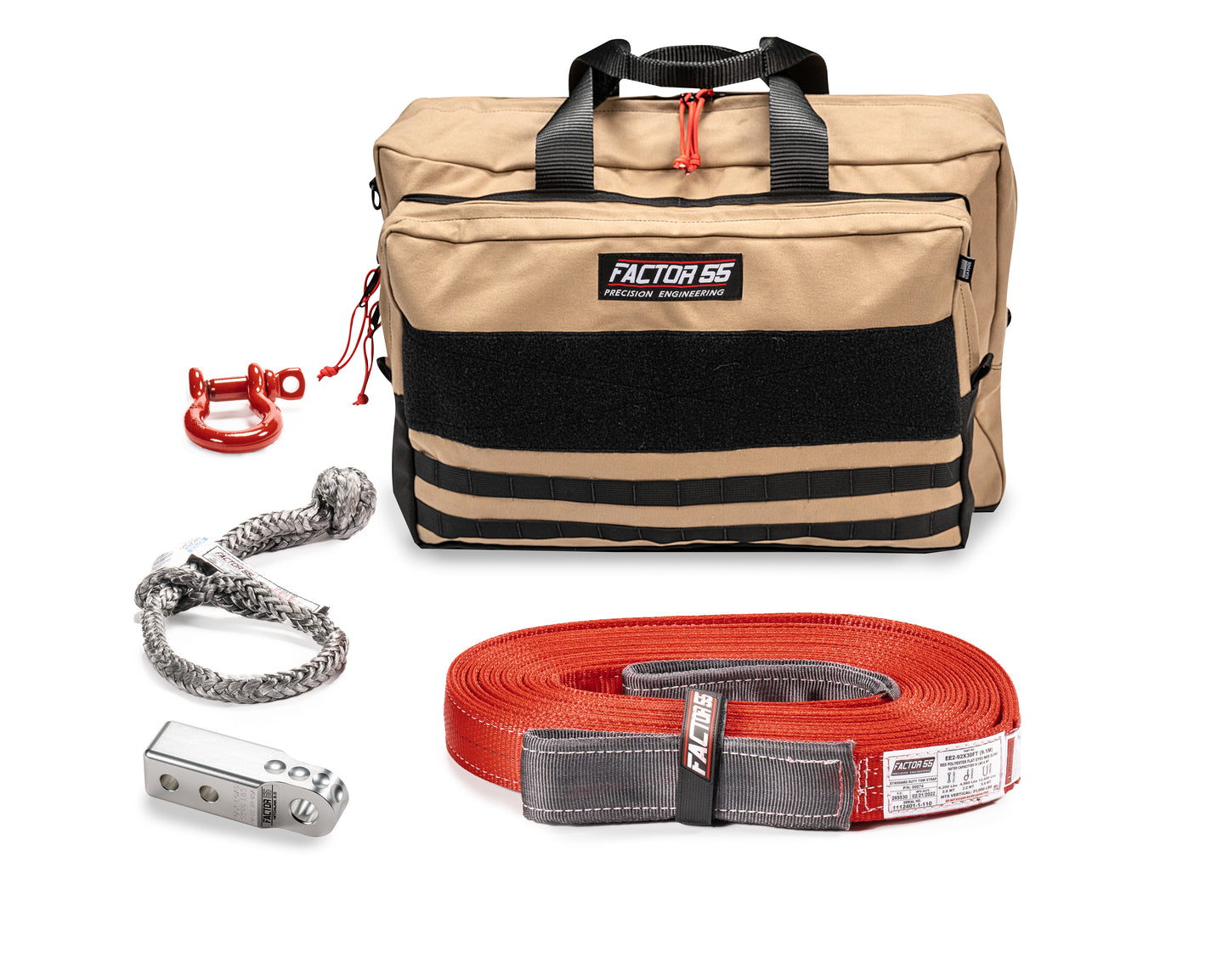Factor 55 Owyhee Vehicle Recovery Kit ? Small size kit for towing and recovery operations with silver HitchLink 2.0 and Large Bag