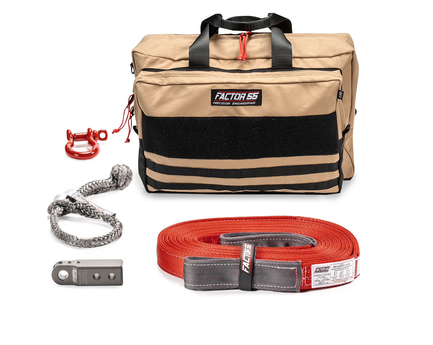 Factor 55 Owyhee Vehicle Recovery Kit ? Small size kit for towing and recovery operations with gray HitchLink 2.0 and Large Bag