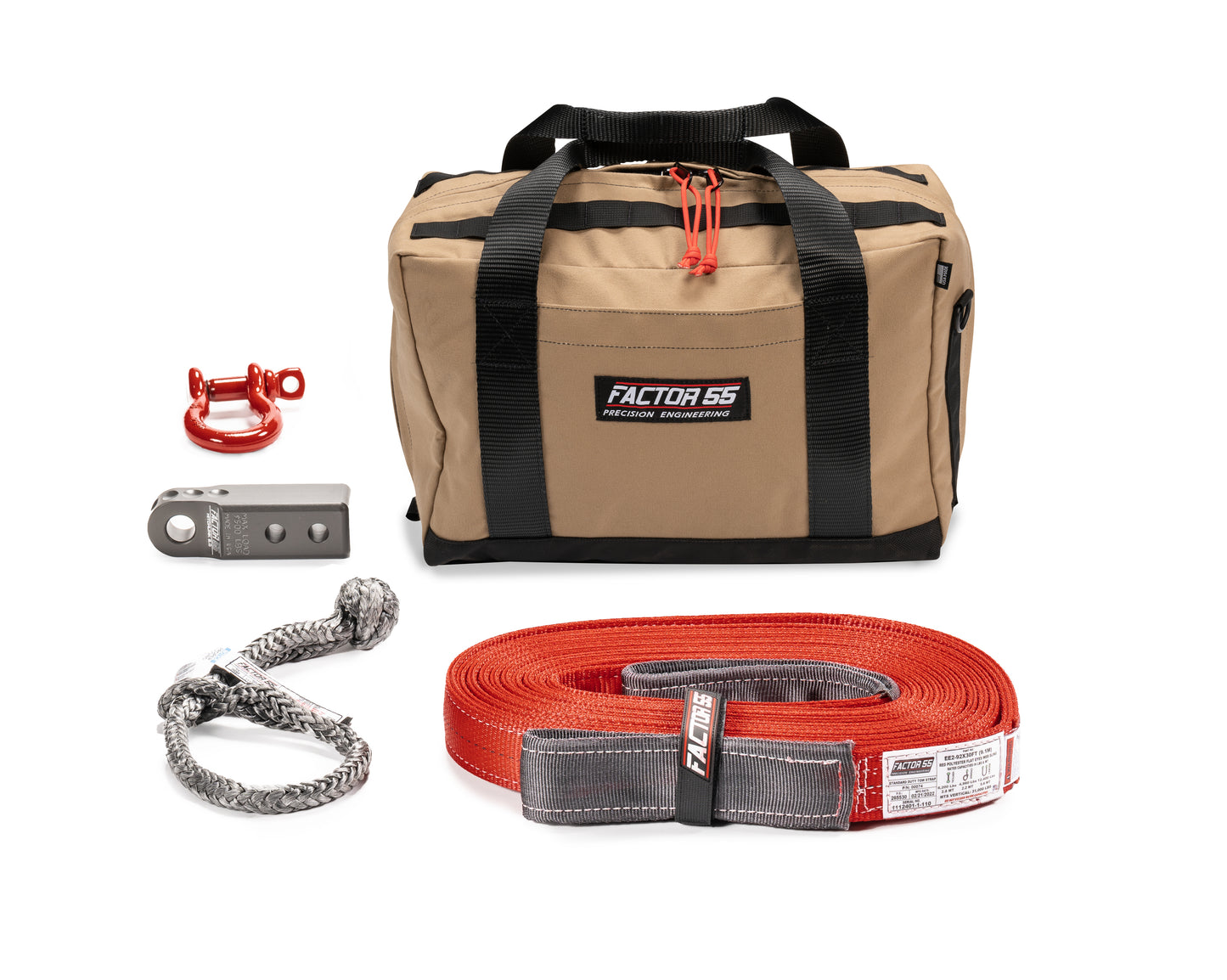 Factor 55 Owyhee Vehicle Recovery Kit ? Small size kit for towing and recovery operations with gray HitchLink 2.0 and Medium Bag