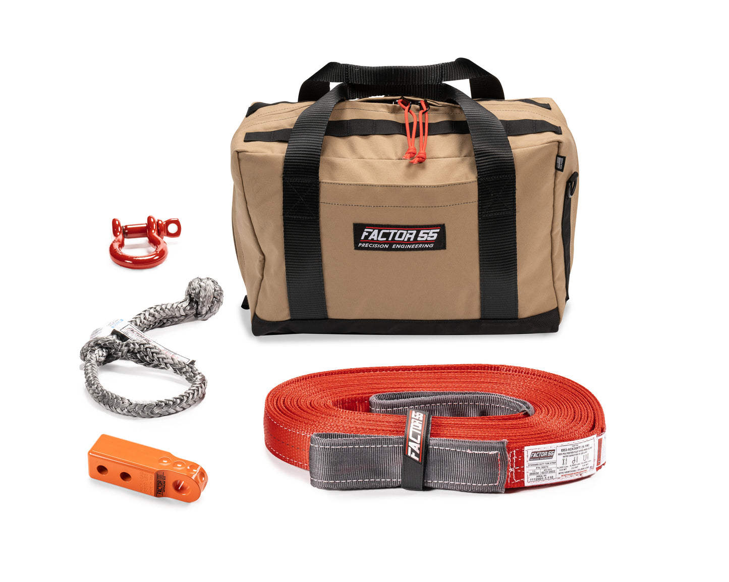 Factor 55 Owyhee Vehicle Recovery Kit ? Small size kit for towing and recovery operations with orange HitchLink 2.0 and Medium Bag