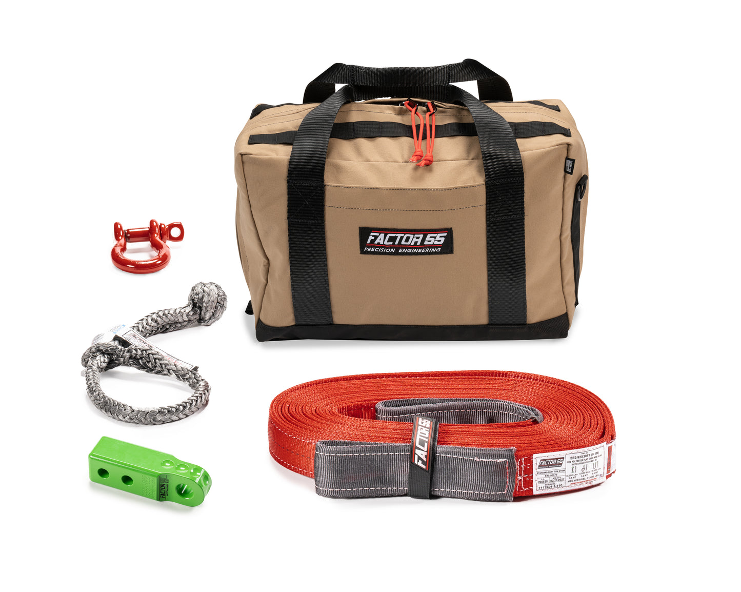 Factor 55 Owyhee Vehicle Recovery Kit ? Small size kit for towing and recovery operations with green HitchLink 2.0 and Medium Bag