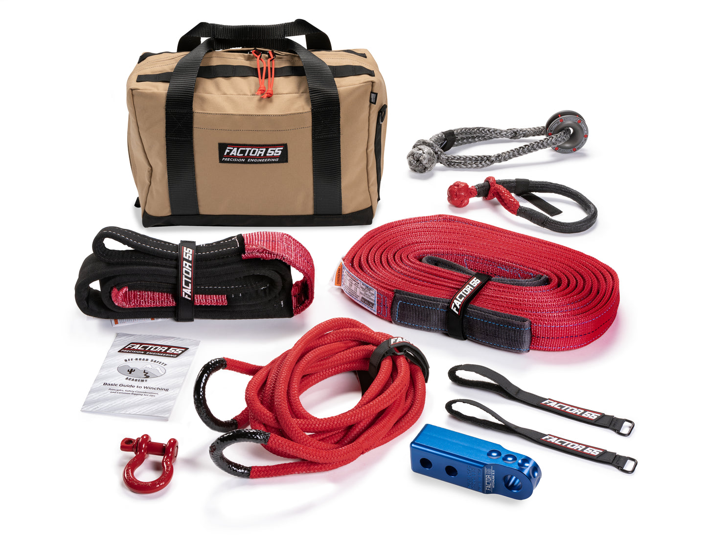 Factor 55 The Hemingway recovery gear kit is our largest and most full-featured UTV-specific kit. It has everything needed for UTV recovery all in one package with a blue HitchLink 2.0 and Medium Bag