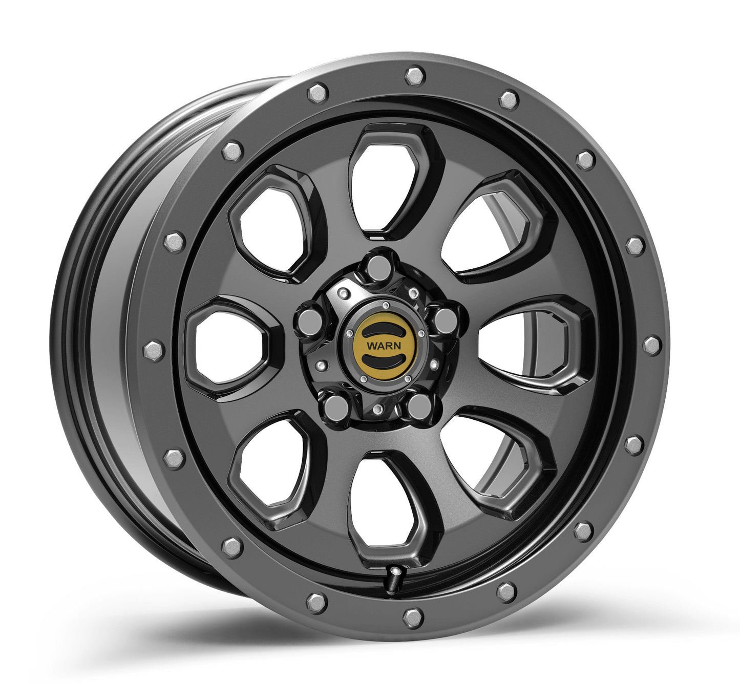 WARN EPIC Moonsault wheel in gunmetal; 17x8.5 diameter, 5x5 (5x127) bolt pattern, 0 offset perfect for Jeep Wrangler JK, JL, and JT fitments