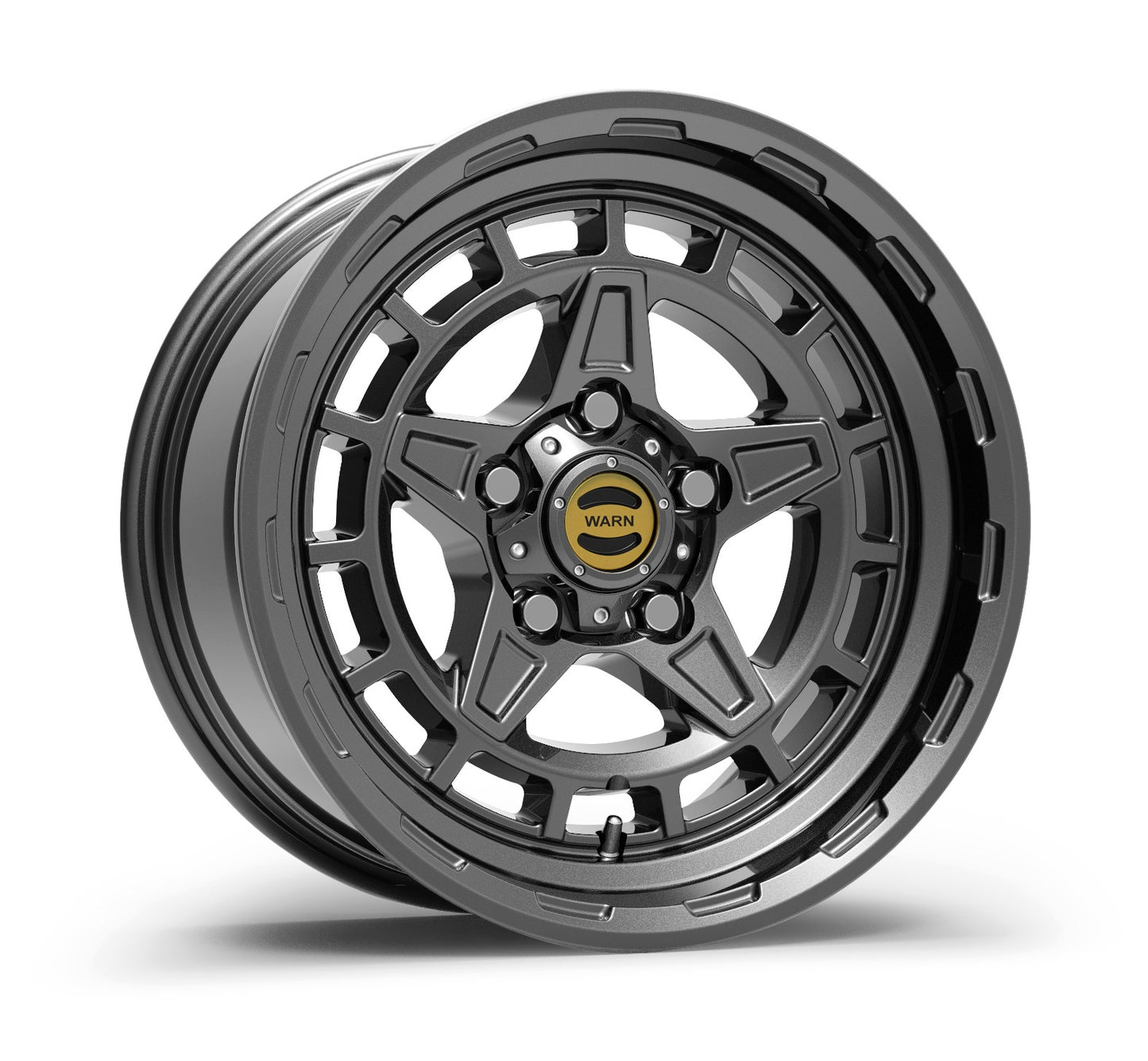 WARN EPIC Diamond Cutter wheel in gunmetal; 17x8.5 diameter, 5x5 (5x127) bolt pattern, 0 offset perfect for Jeep Wrangler JK, JL, and JT fitments