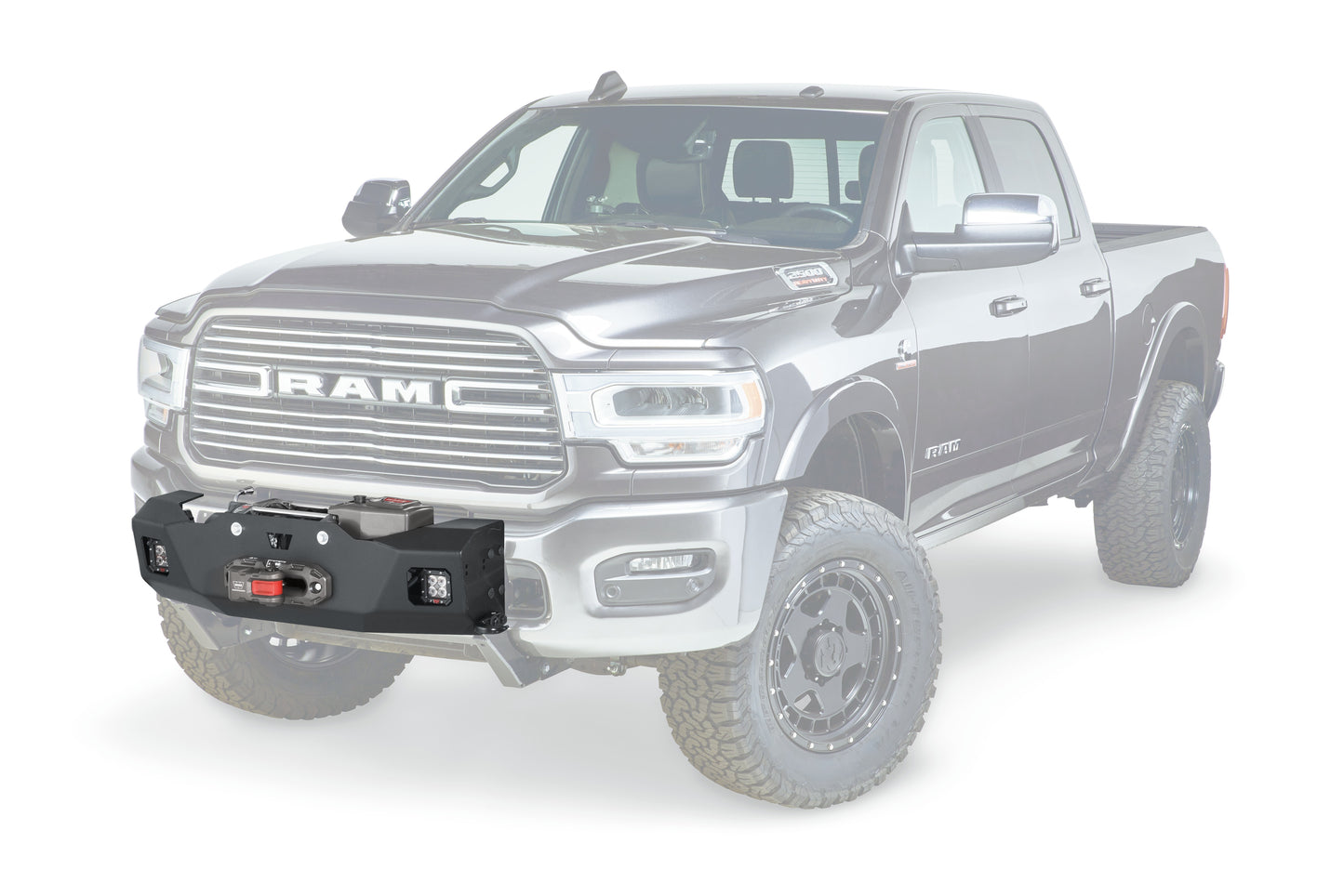 Warn Winch carrier for large frame or foot forward mounted winches up to 16.5K in capacity. Part 2 of 2 required items for the WARN Trans4mer system. Features openings for auxiliary lights. Designed for use with WARN Heavyweight winches.