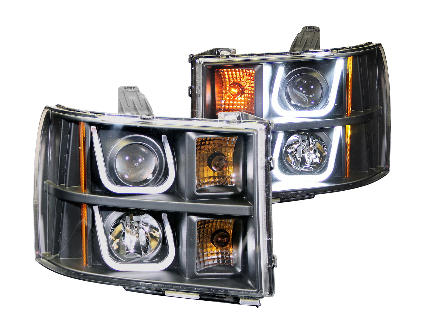ANZO USA Projector Headlight Set - Clear Lens - Black Housing - Pair - w/U-Bar