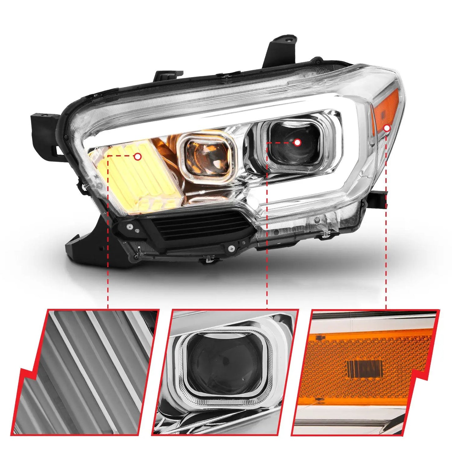 ANZO USA Projector Headlights w/ Plank Style Design Chrome/Amber w/ DRL by ANZO USA