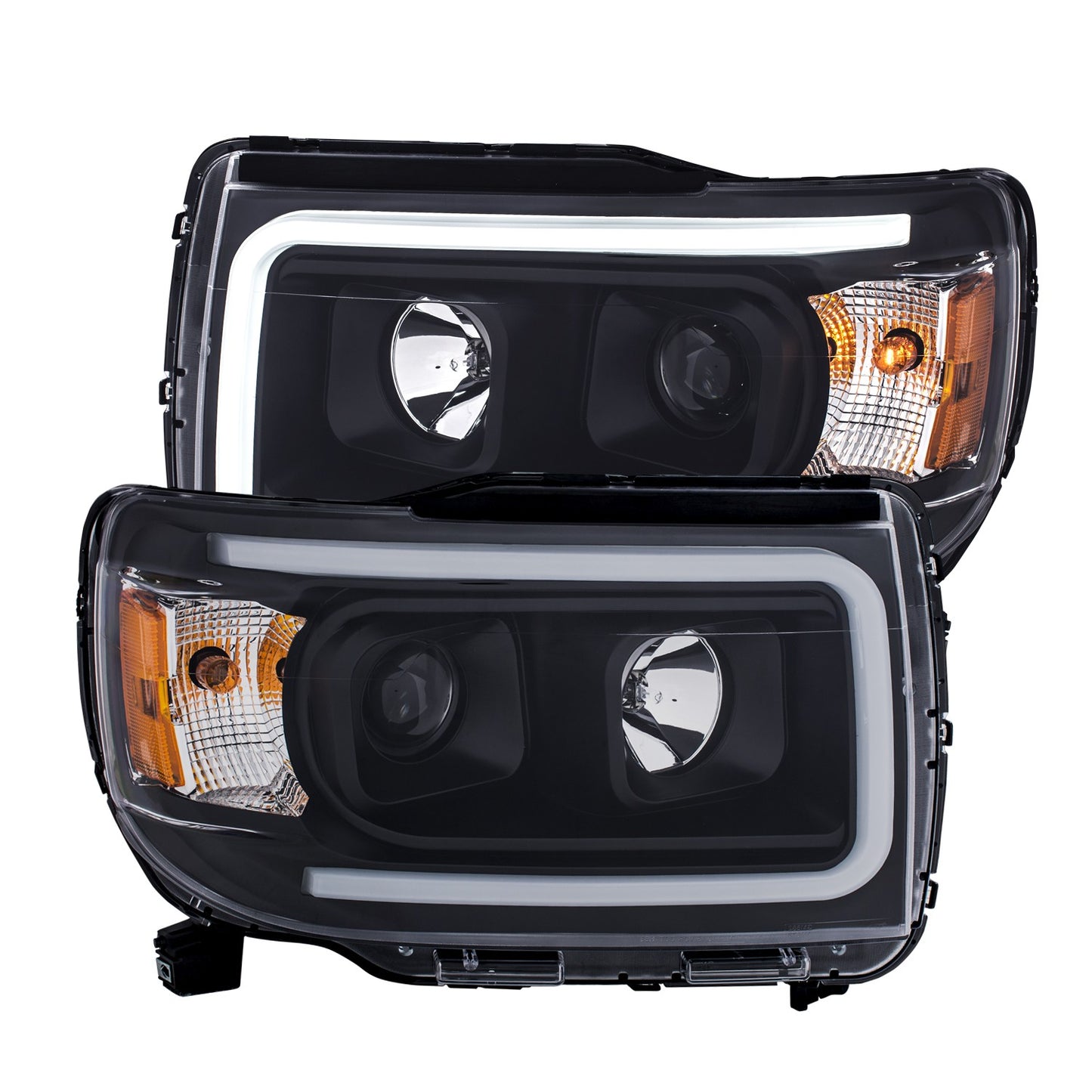ANZO USA Projector Headlights w/ Plank Style Design Black w/ Amber