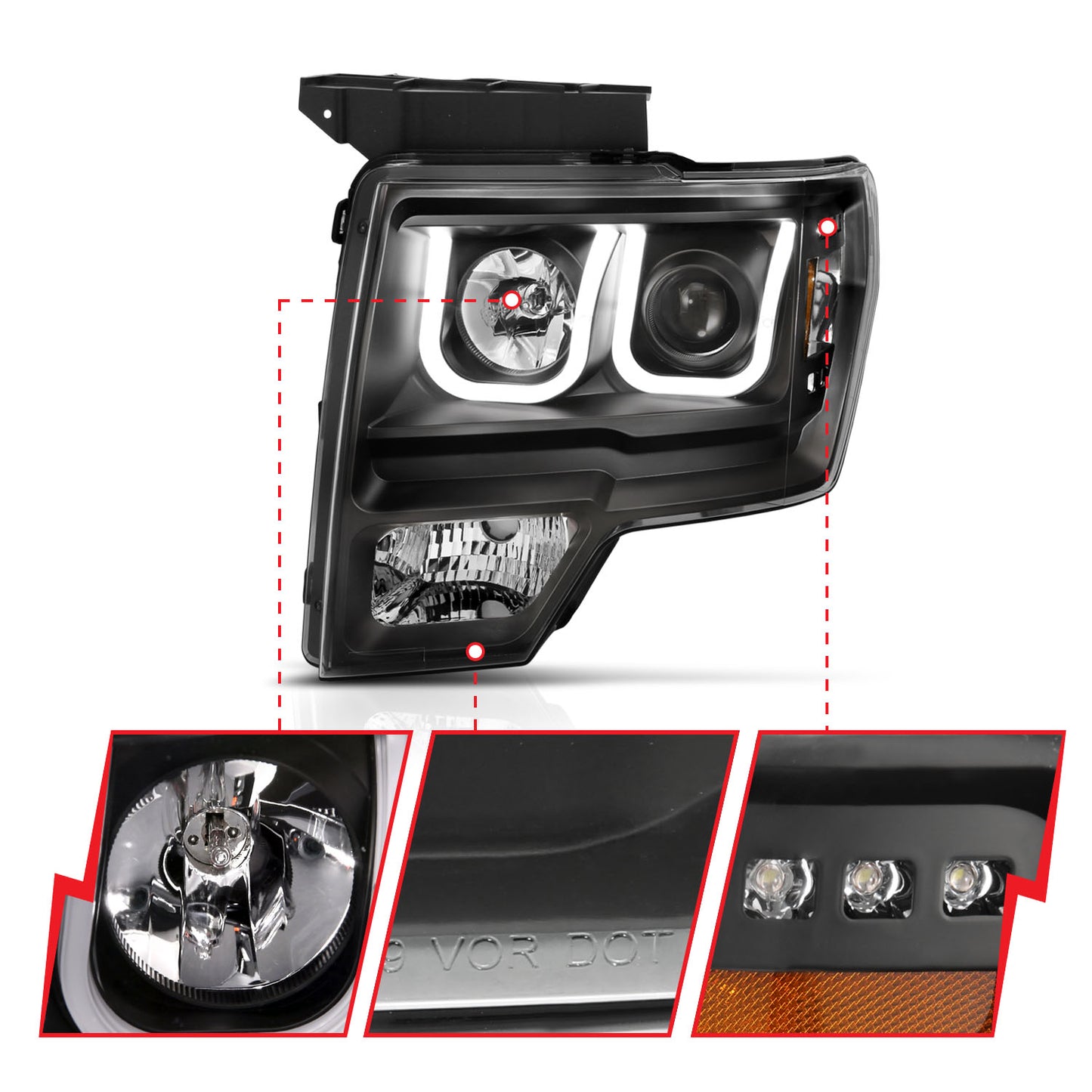 ANZO USA Projector Headlights w/ U-Bar Switchback Black w/ Amber