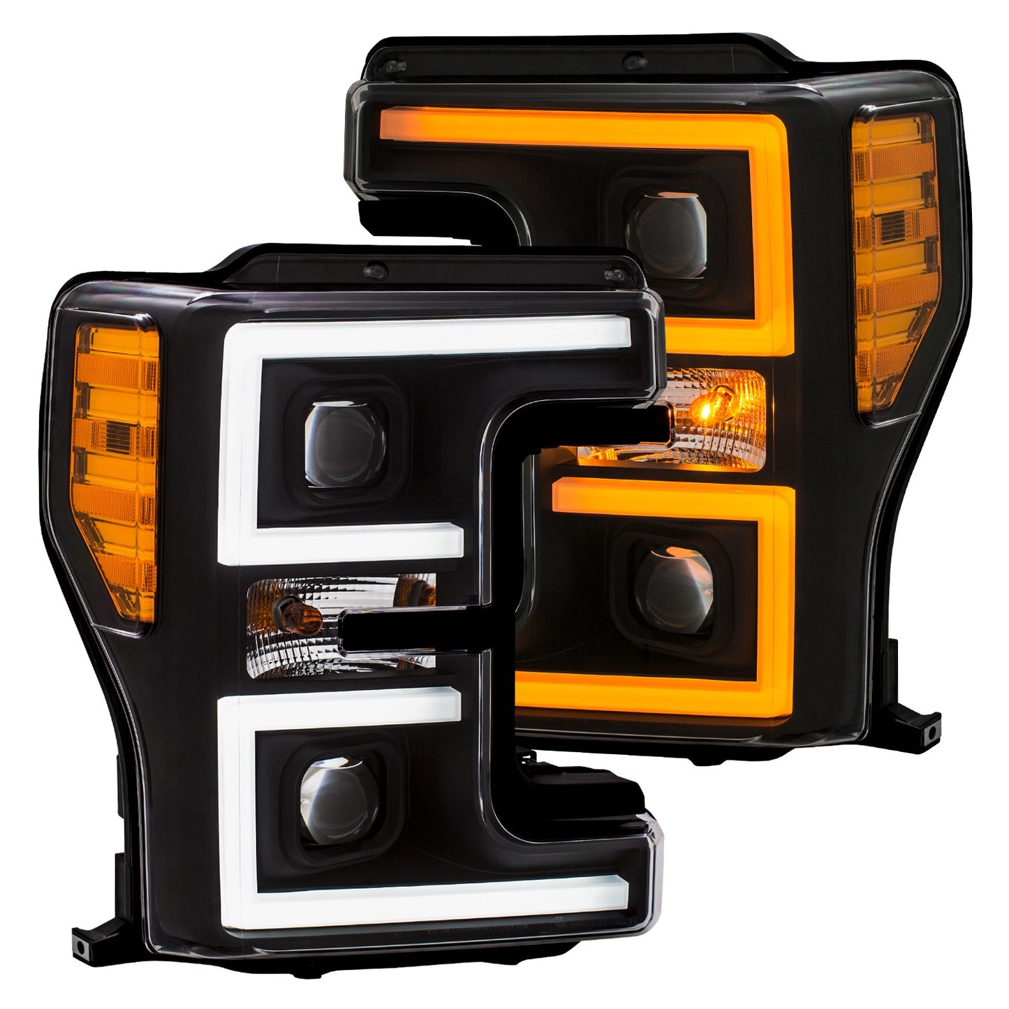 ANZO USA Projector Headlights w/ U-Bar Switchback Black w/ Amber