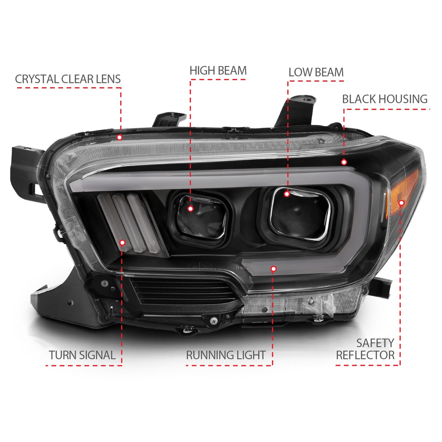ANZO USA Projector Headlights w/ Plank Style Switchback Black w/ Amber