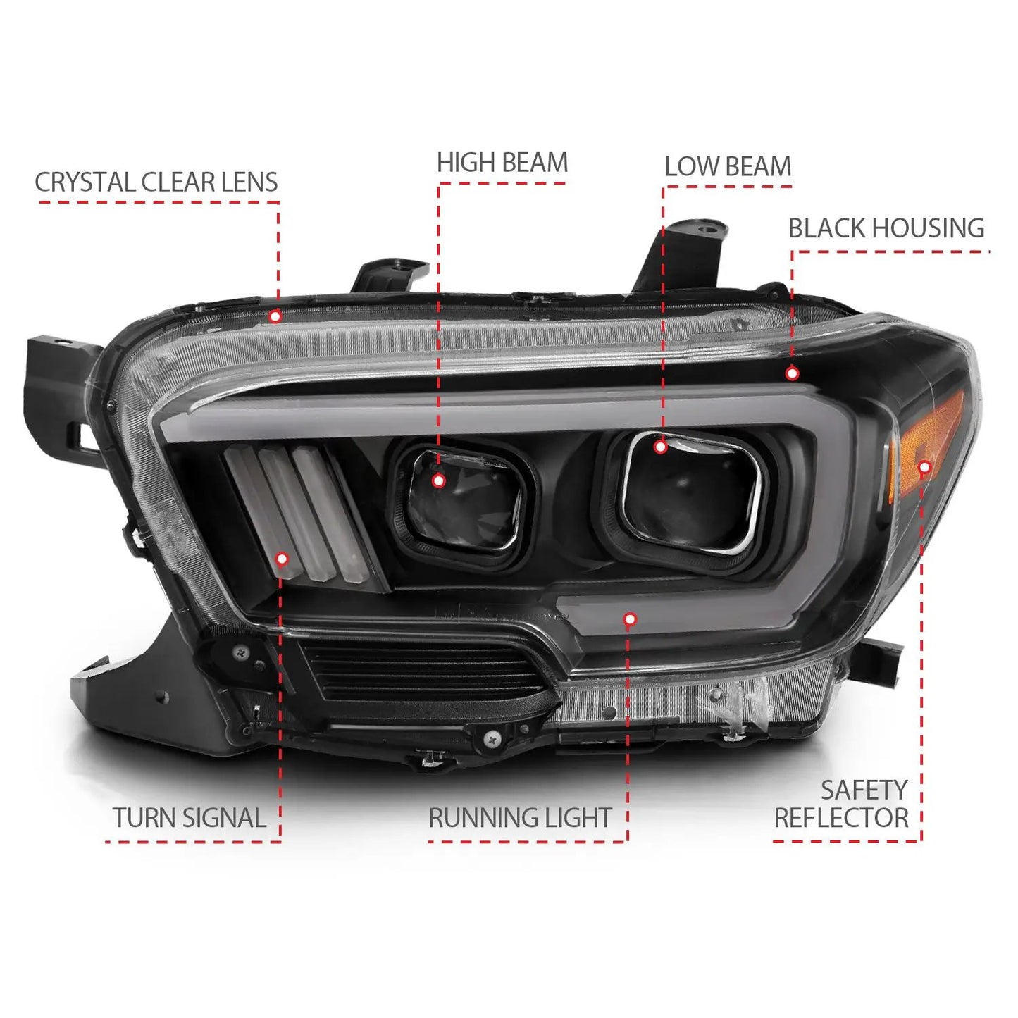 ANZO USA Projector Headlights w/ Plank Style Switchback Black w/ Amber by ANZO USA
