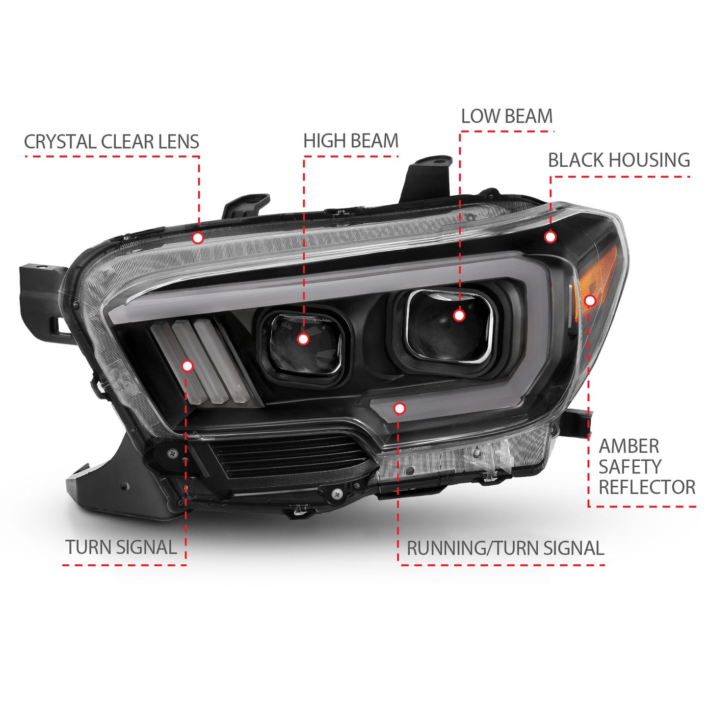 ANZO USA Projector Headlights w/ Plank Style Switchback Black w/ Amber W/ DRL