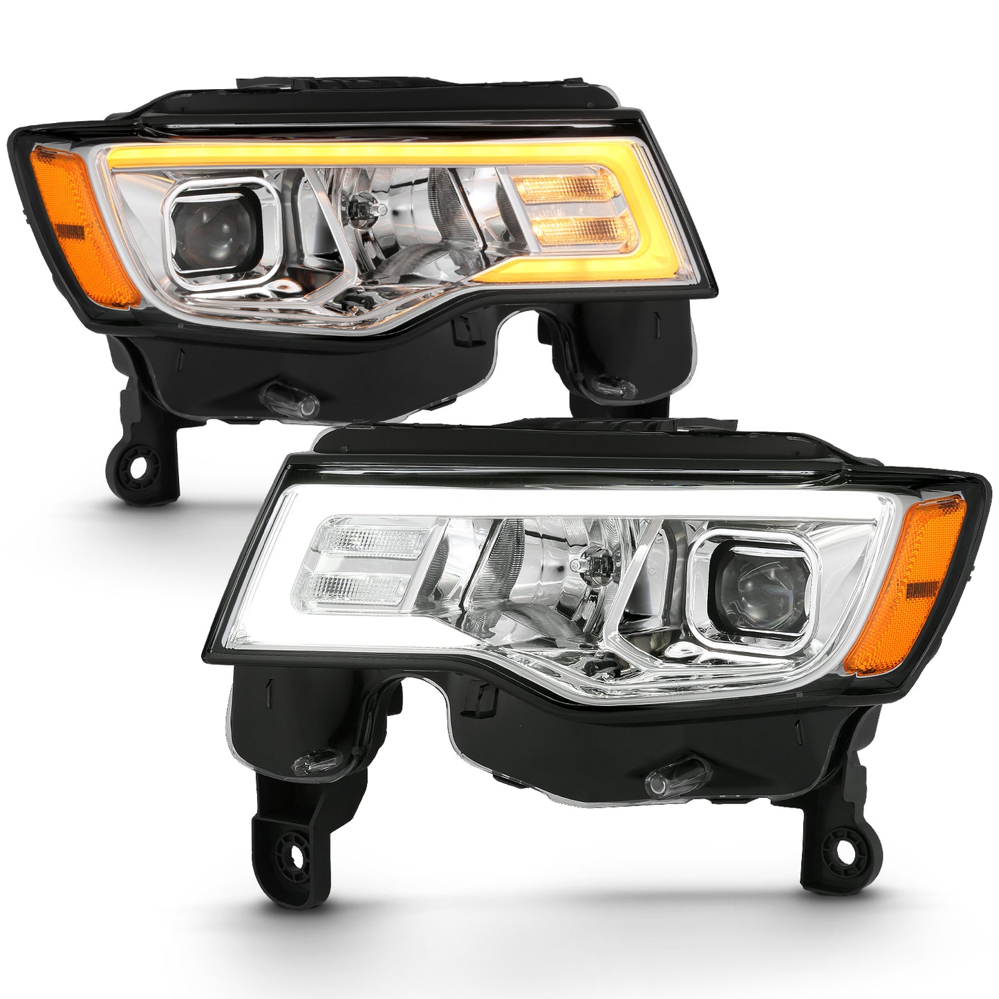 ANZO USA Projector Headlights w/ Plank Style Switchback Chrome w/ Amber