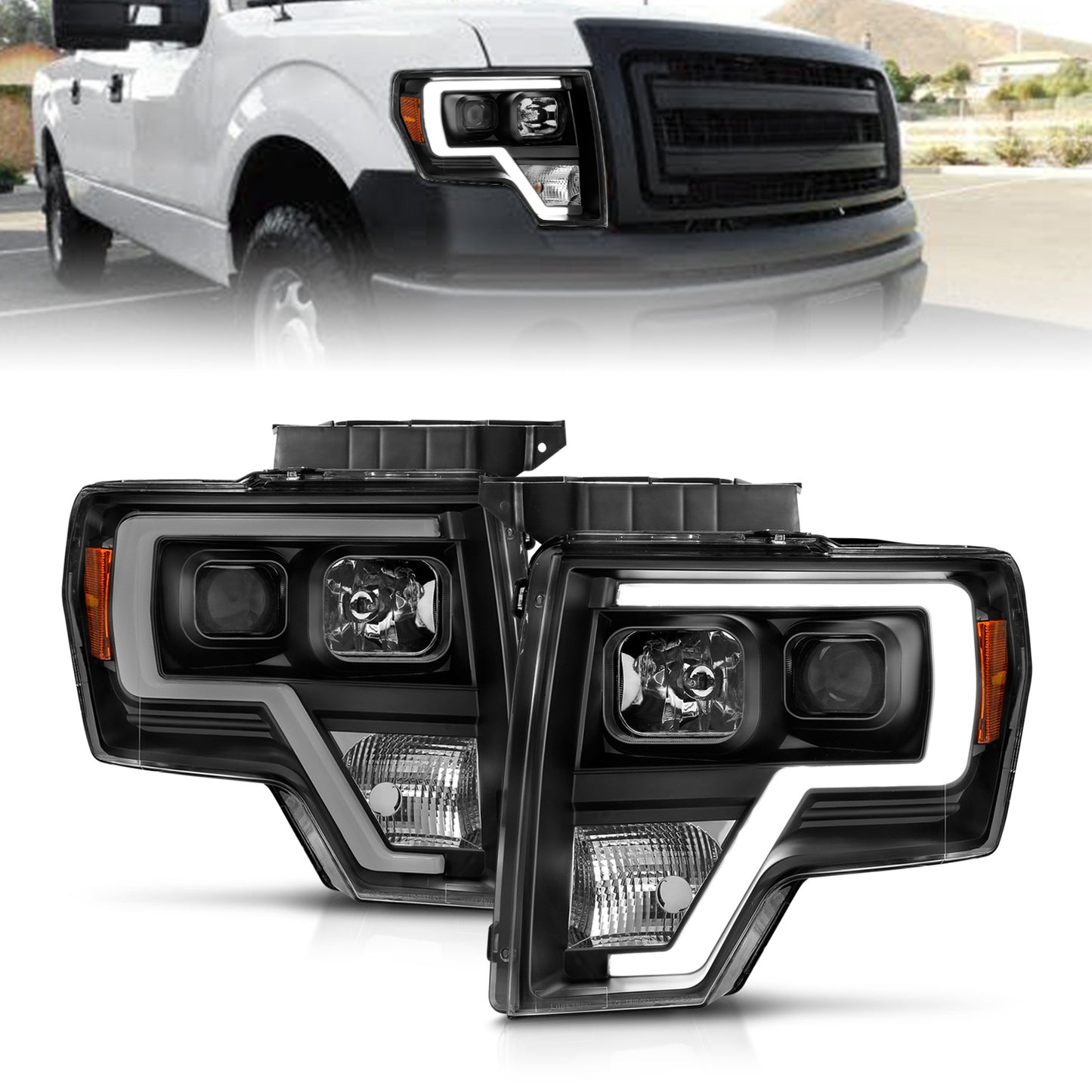 ANZO USA Projector Headlights Plank Style Black Housing