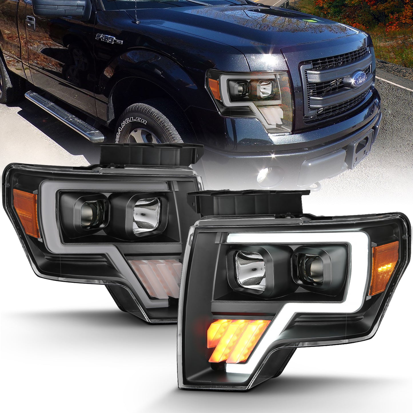 ANZO USA Projector Headlights Plank Style Black Housing