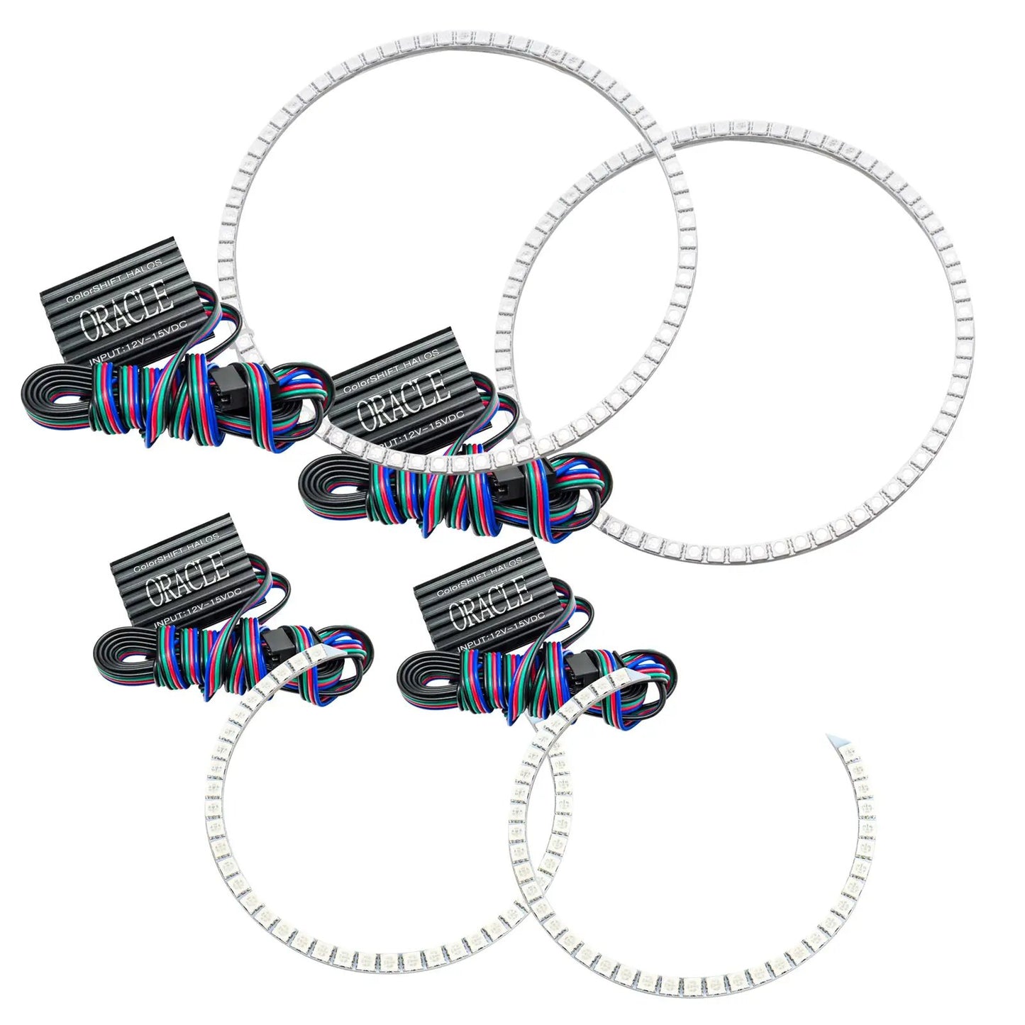 Oracle Lighting The kit does not include a ColorSHIFT(tm) controller. The halo kit uses an advanced LED chip which provides bright light output yet consumes less power. The kit mounts easily to your headlight housing with the provided 3M adhesive backing. by Oracle Lighting