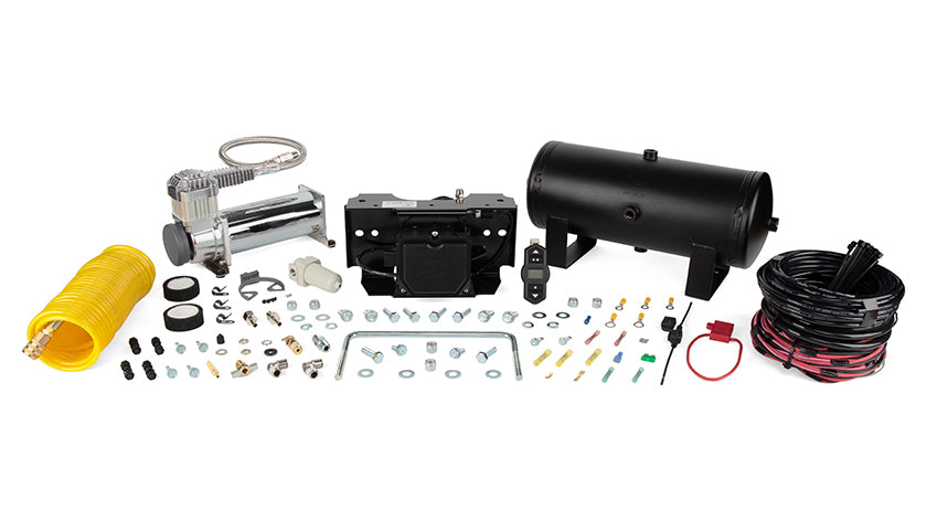 Air Lift The WirelessOne Tank + EZ Mount by Air Lift integrates a manifold and compressor into a single tank system, equipped with the necessary wiring harness and accessories to enable real-time monitoring and inflation/deflation of air springs.