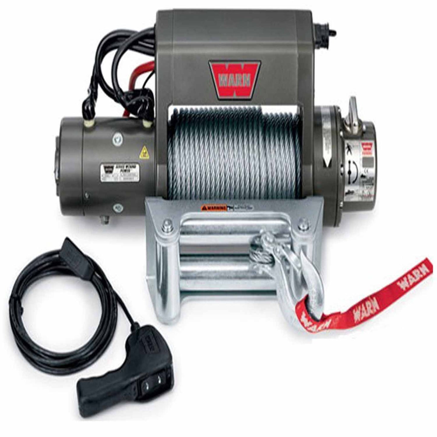 Warn Vehicle Mounted; Vehicle Recovery Winch; 12 Volt Electric; 9000 Pound Line Pull Capacity; 125 Foot Wire Rope; Roller Fairlead; Wired Remote; Planetary Gear Drive; Requires Winch Carrier or Winch Mount
