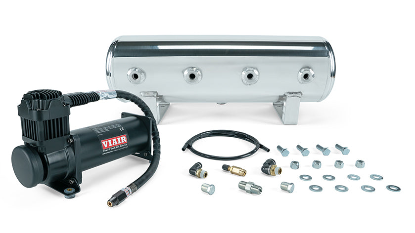 Air Lift Performance 2.5 Gallon Polished Tank w/ Viair 444c black compressor, 1/4" & 3/8" fittings & tank mounting hardware