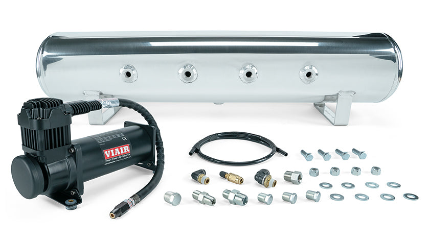 Air Lift Performance 4 Gallon 7-Port Polished Tank w/ Viair 444c black compressor, 1/4" & 3/8" fittings & tank mounting hardware