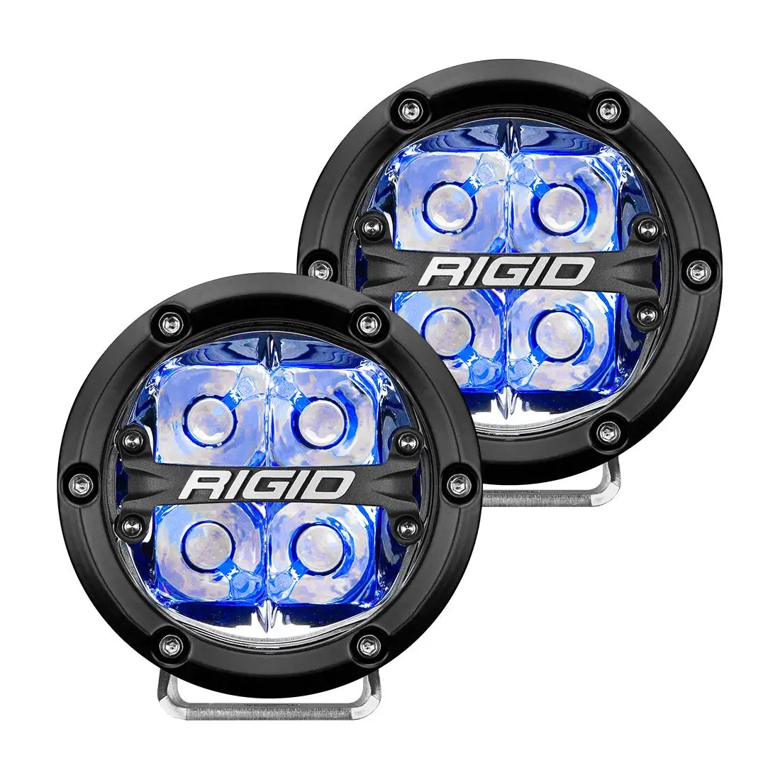 RIGID Industries 360-Series 4 Inch Round LED Off-Road Light, Spot Beam Pattern for High Speeds, Blue Backlight, Pair by RIGID Industries