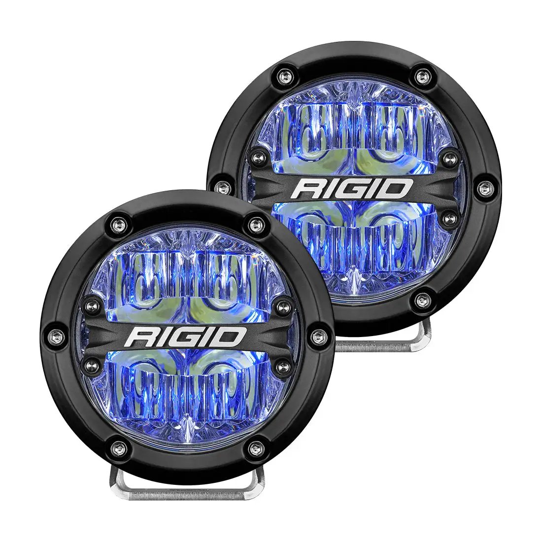 RIGID Industries 360-Series 4 Inch Round LED Off-Road Light, Drive Beam Pattern for Moderate Speeds, Blue Backlight, Pair by RIGID Industries