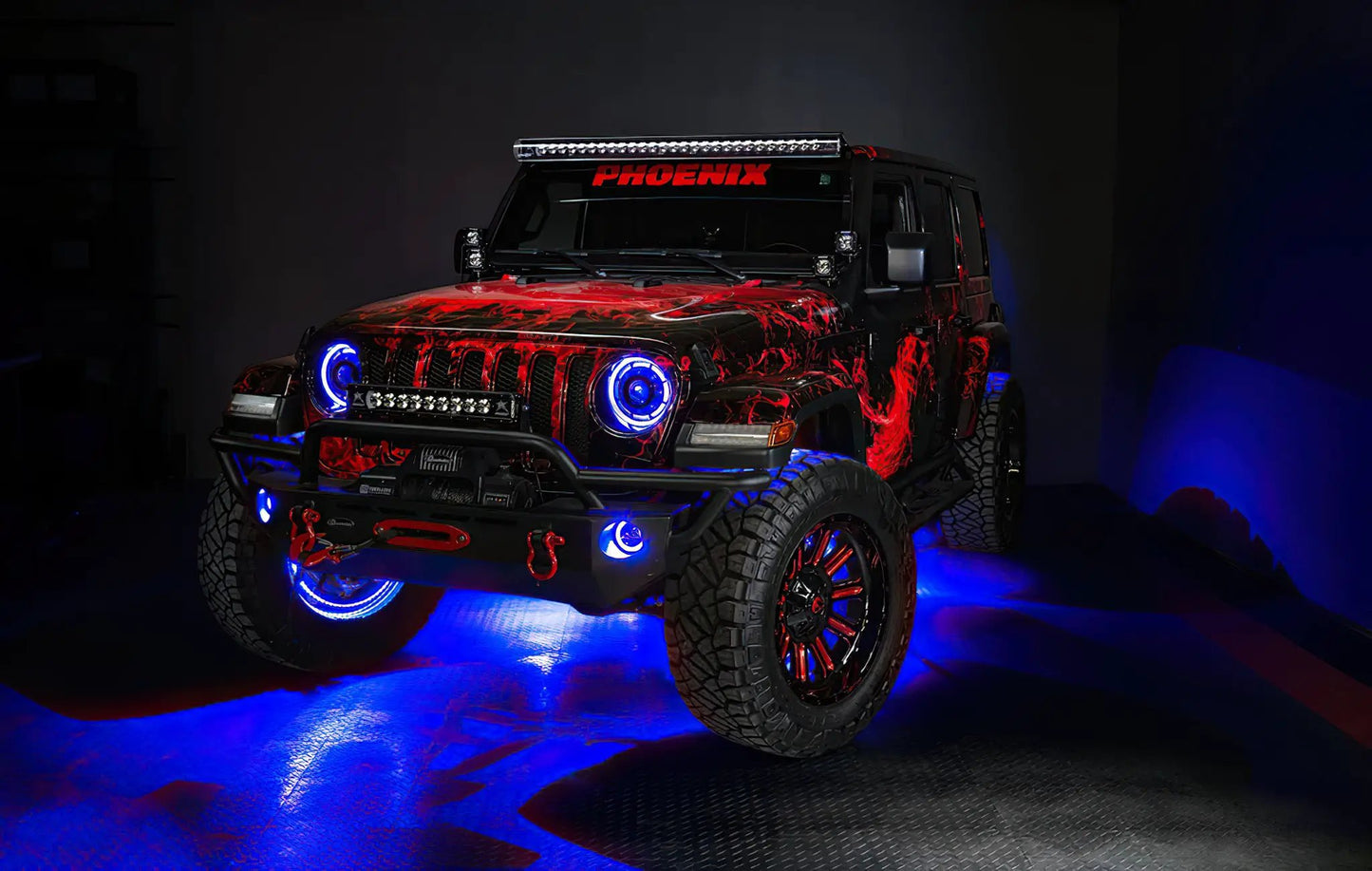 Oracle Lighting Double wide blue LED wheel ring with plug and play waterproof connectors. Consist of four illuminated rings which attach to dust shield. Rings include five mounting brackets. Universal vehicle application. by Oracle Lighting