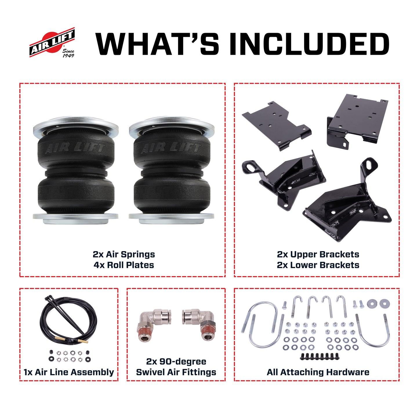 Air Lift LoadLifter 5000 load support kit for the 2021-2026 Ford Bronco, PN 57269, offers up to 5,000 lbs. of load-leveling capacity to help eliminate squat, trailer sway, and body roll. Backed by a limited lifetime warranty.