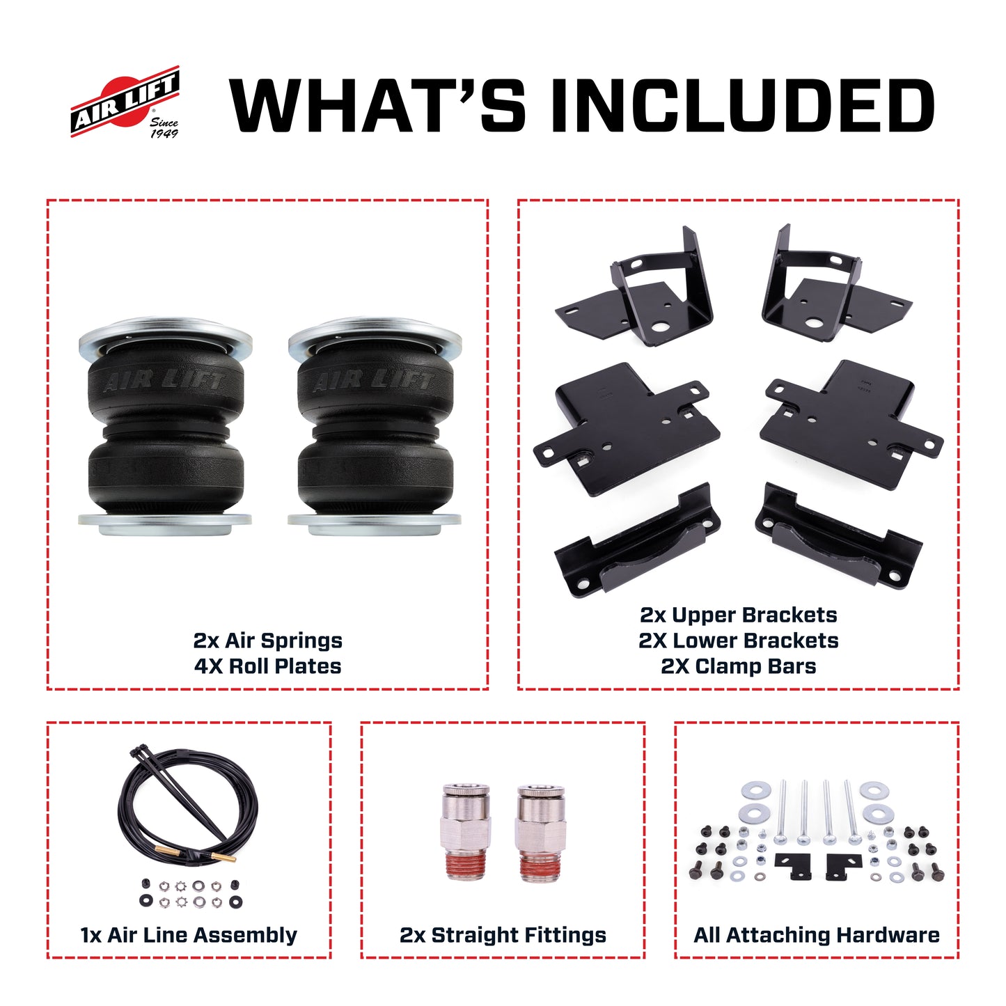 Air Lift LoadLifter 5000 load support kit for the 2025 Toyota 4Runner, PN 57384, offers up to 5,000 lbs. of load-leveling capacity to help eliminate squat, trailer sway, and body roll. Backed by a limited lifetime warrant