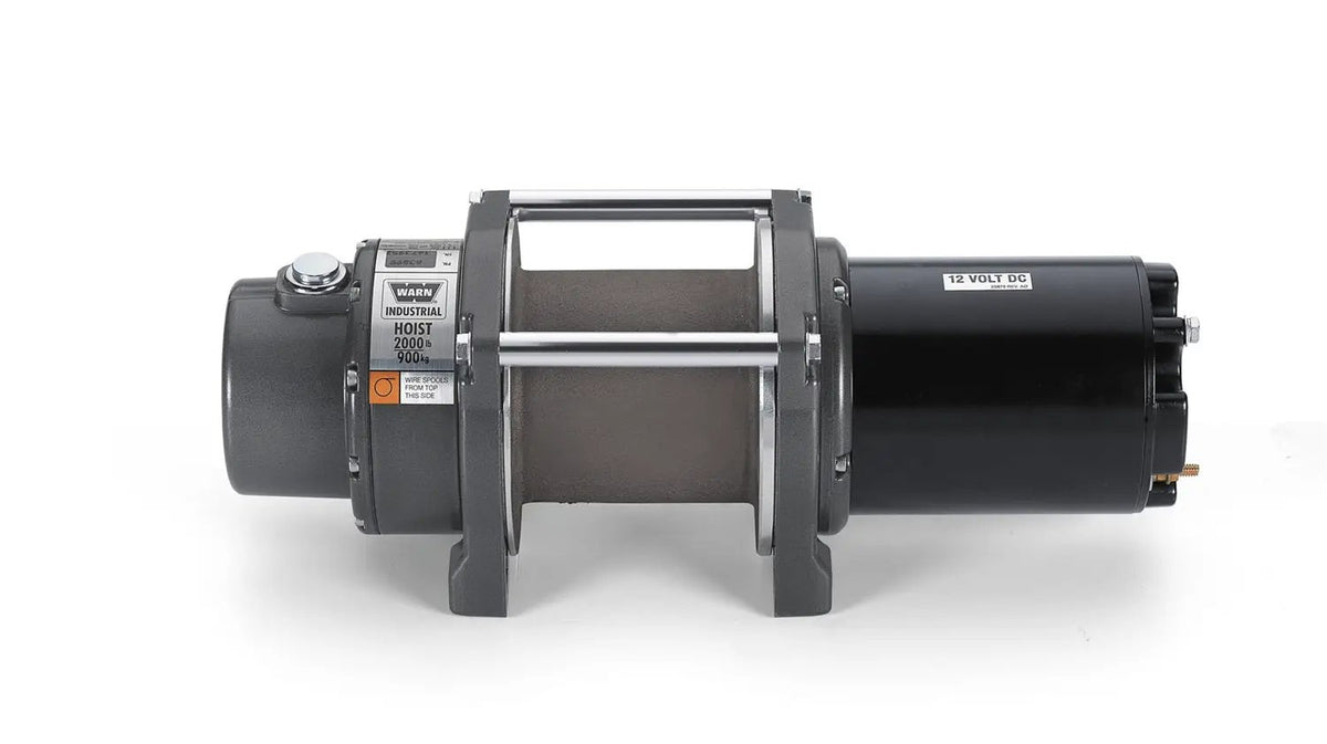 Warn Mid Frame; 12 Volt Electric; 2000 Pound Line Pull Capacity; Without Rope; Without Fairlead; Without Remote; 261 Gear Reduction; Automatic Cone Brake by Warn