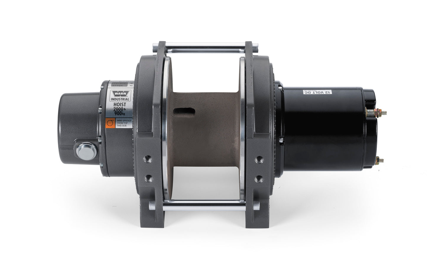 Warn Large Frame; 12 Volt Electric; 2000 Pound Line Pull Capacity; Without Rope; Without Fairlead; Without Remote; 261 Gear Reduction; Automatic Cone Brake