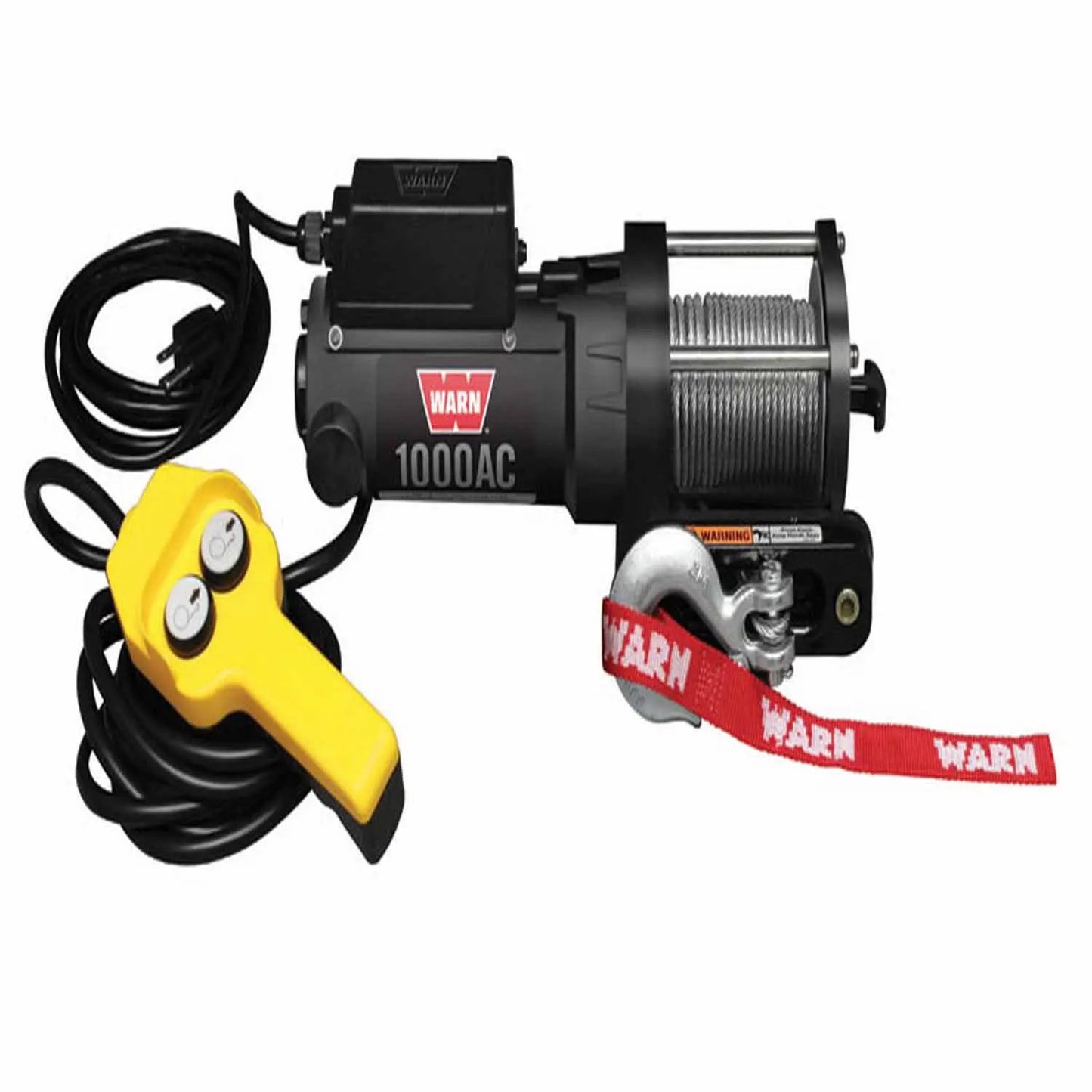 Warn Portable Utility Winch; 120-Volt Electric; 1000 Pound Line Pull Capacity; 43 Foot Wire Rope; Hawse Fairlead; Wired Remote; Planetary Gear Drive by Warn