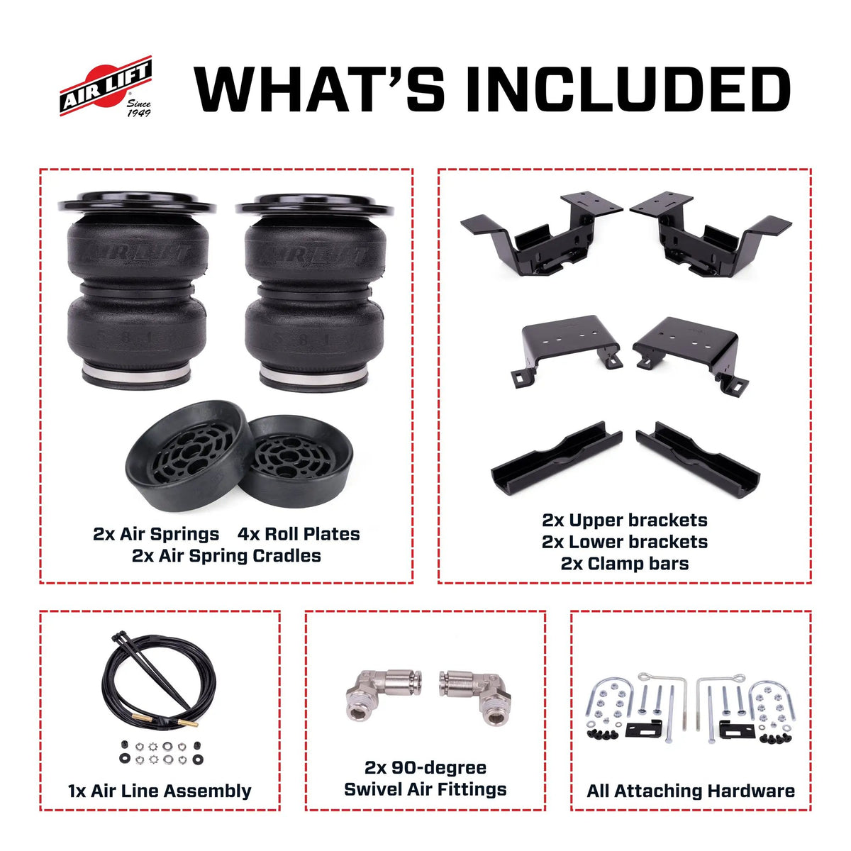 Air Lift LoadLifter 5000 Ultimate load support kit with Air Spring Cradles for the 2024-2025 Chevy Silverado 2500 HD ZR2/2024-2025 GMC Sierra 2500 HD AT4X 4WD, PN 88408, offers up to 5,000 lbs. of load-leveling capacity. by Air Lift