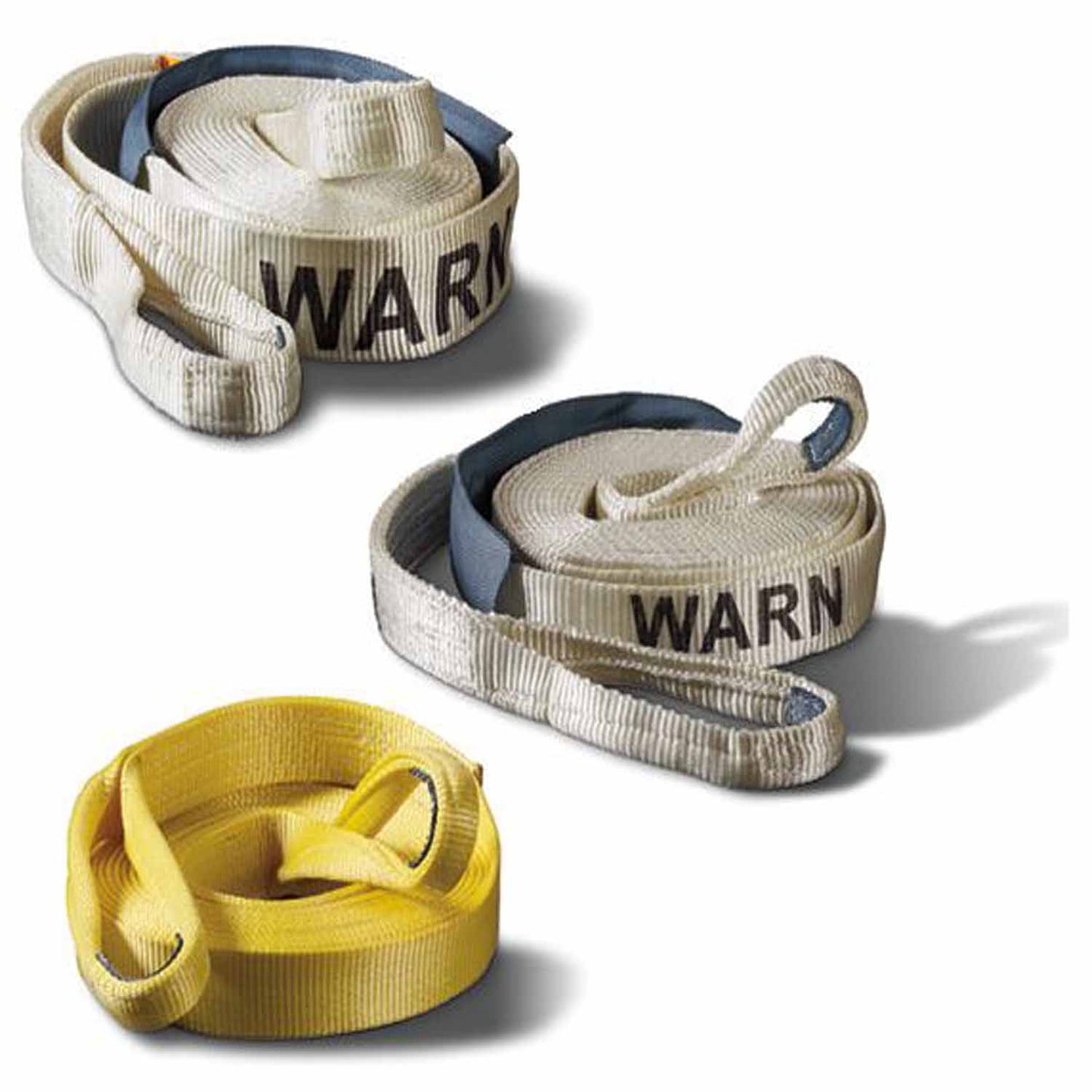 Warn 2 Inch Width x 30 Foot Length; Rated to 14400 Pounds; With 18 Inch Nylon Sliding Sleeve; White; Nylon Webbing