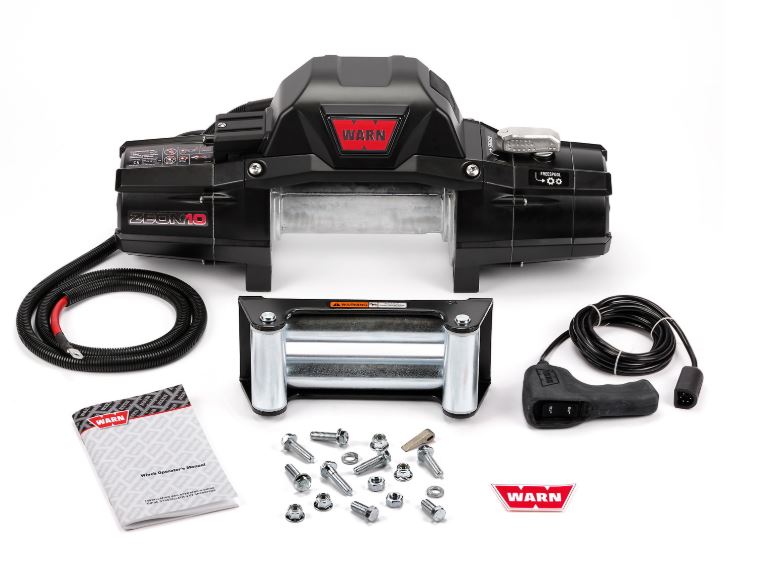 Warn Vehicle Mounted; Vehicle Recovery Winch; 24 Volt Electric; 10000 Pound Line Pull Capacity; Wired Remote; Convertible Control Pack; Planetary Gear Drive; Requires Winch Carrier or Winch Mount