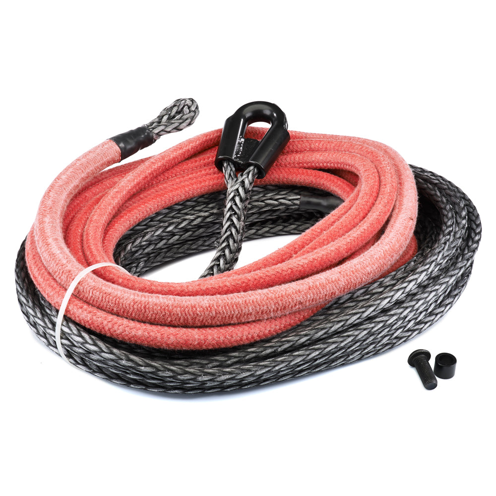 Warn Spydura Pro (TM) synthetic rope for winches up to 18,000 lbs. (8165 kg) pulling capacity. 7/16? (11MM) X 100? (30.5M)