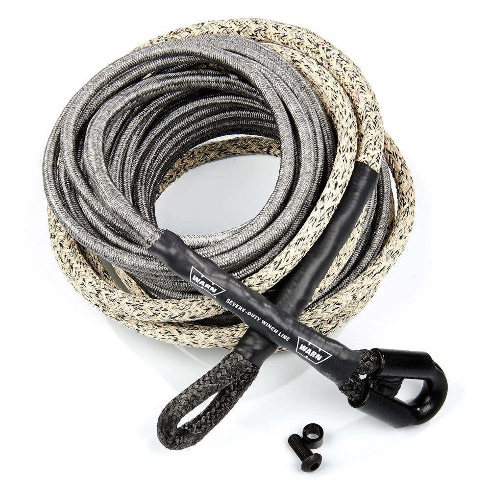 Warn Spydura Pro Max (TM) synthetic rope for severe duty winches up to 18,000 lbs. (8165 kg) pulling capacity. 1/2? (12.7MM) X 70? (21.3M)