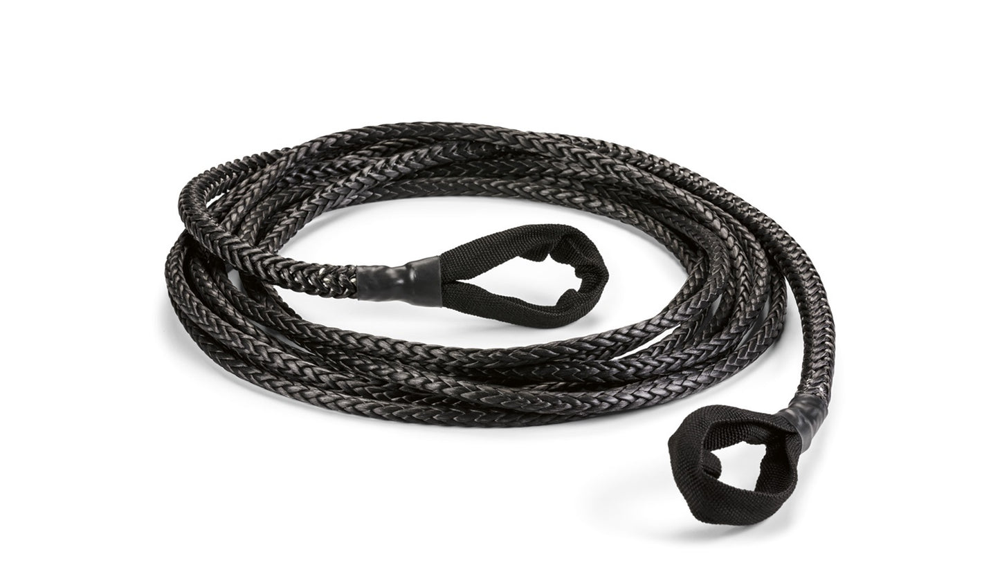 Warn Spydura (TM) synthetic rope extension for winches up to 12,000 lbs. (5443 kg) pulling capacity. 3/8" (9.5MM) X 50' (15.24M) Features reinforced soft eyes on both ends allowing you to easily extend the reach of your winch.