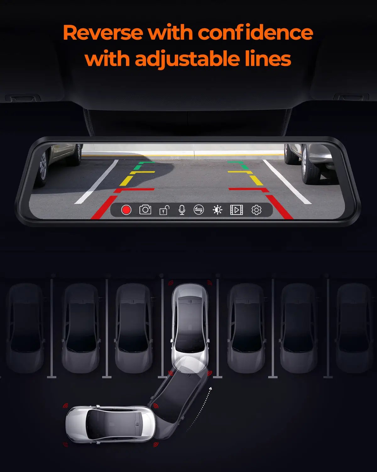 Acumen M4 3ch Mirror Dash Cam with 1080P 60fps Front+Rear+Bumper/Cabin Cameras, 12"IPS Touchscreen by Acumen Camera