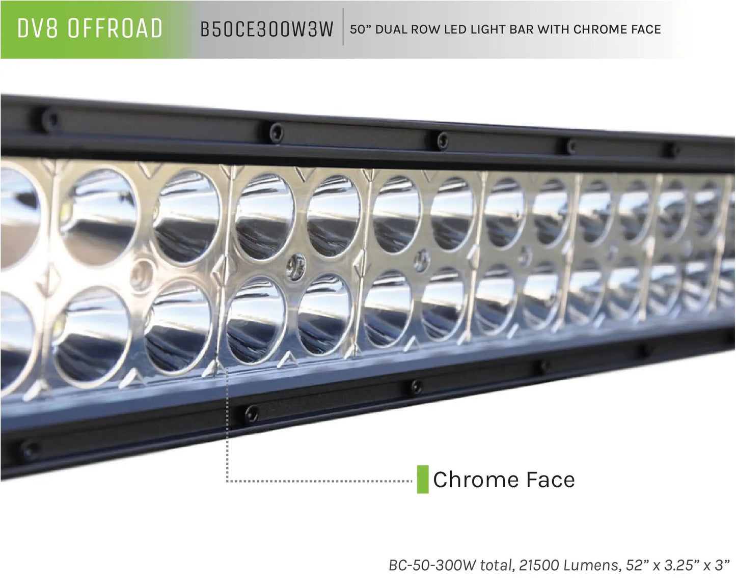 DV8 Offroad 50 in. Dual Row LED Light Bar; Chrome Face