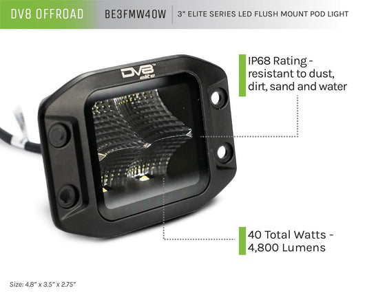 DV8 Offroad 3-Inch Elite Series Led Flush Mount Pod Light by DV8 Offroad