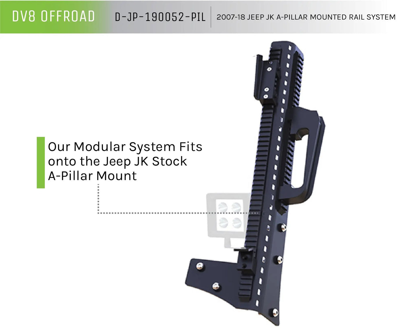 DV8 Offroad 07-18 Jeep JK Picatinny A-Pillar Mounted Rail System by DV8 Offroad
