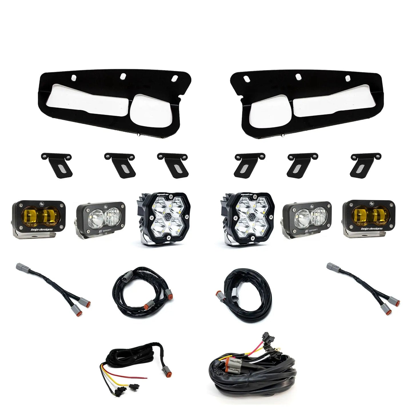 Baja Designs Ford, Bronco (21-26) S2 SAE Amber, S2 Sport D/C Clear, Squadron 2.0 Sport Clear Spot, Steel Bumper w/ upfitter by Baja Designs