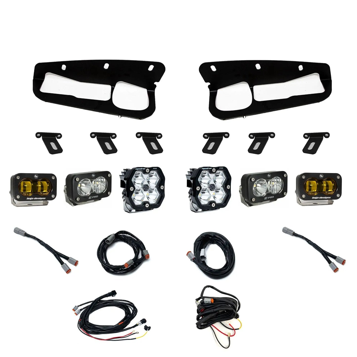 Baja Designs Ford, Bronco (21-26) S2 SAE Amber, S2 Pro D/C Clear, Squadron 2.0 Pro Spot Clear, FPK Steel Bumper by Baja Designs